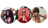 Three images in circles of woman with curly hair.